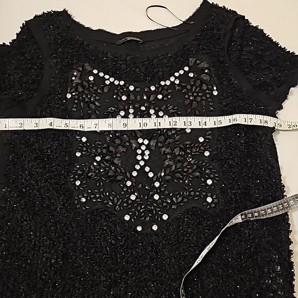 Zara W&B Collection Sweater Short Sleeves Black Embroidered stones sequins SizeM - Picture 6 of 9